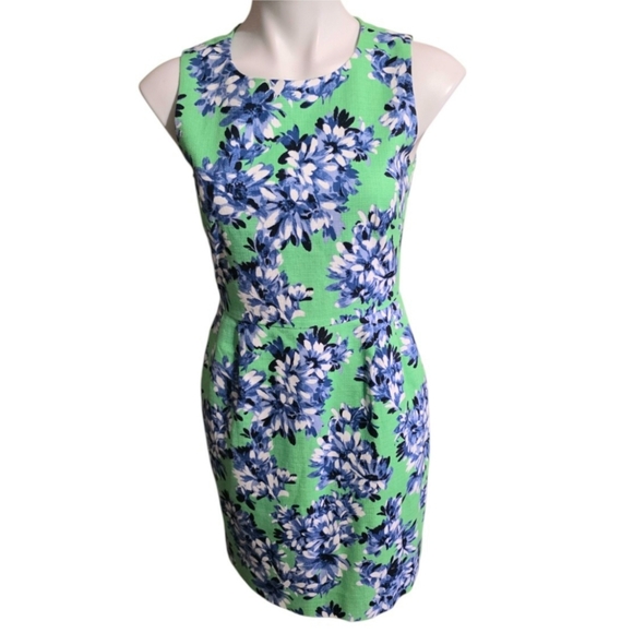 J.Crew Factory Floral Sheath Dress Green & Blue Size 4 - Picture 3 of 12